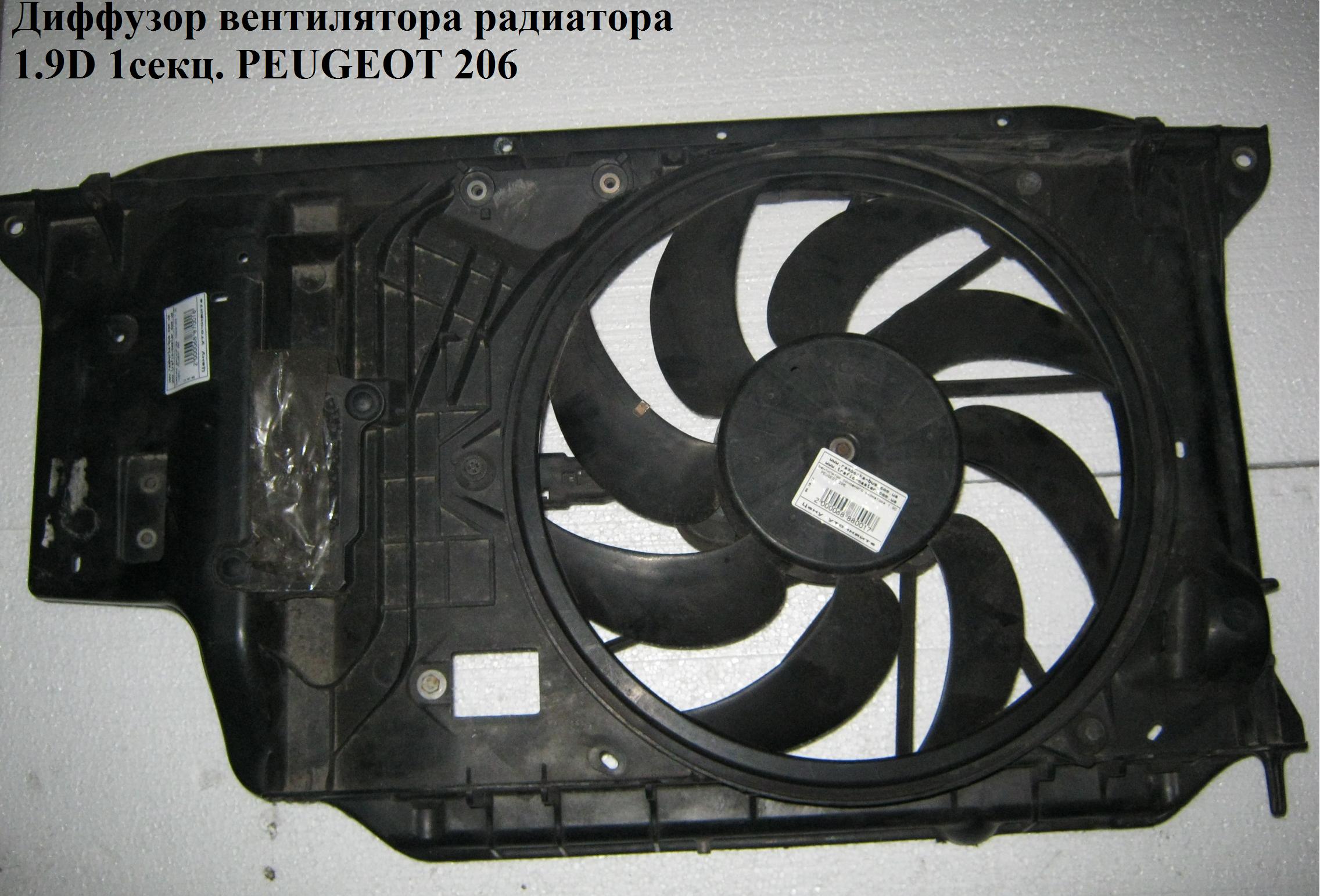 Диффузор вентилятора радиатора 1.9D 1-секц. PEUGEOT 206 98-05 (ПЕЖО 206) (9647185580, 9631006880)