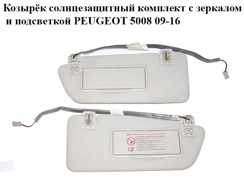 Козырёк солнцезащитный комплект с зеркалом и подсветкой PEUGEOT 5008 09-16 (ПЕЖО 5008) (8143VR)